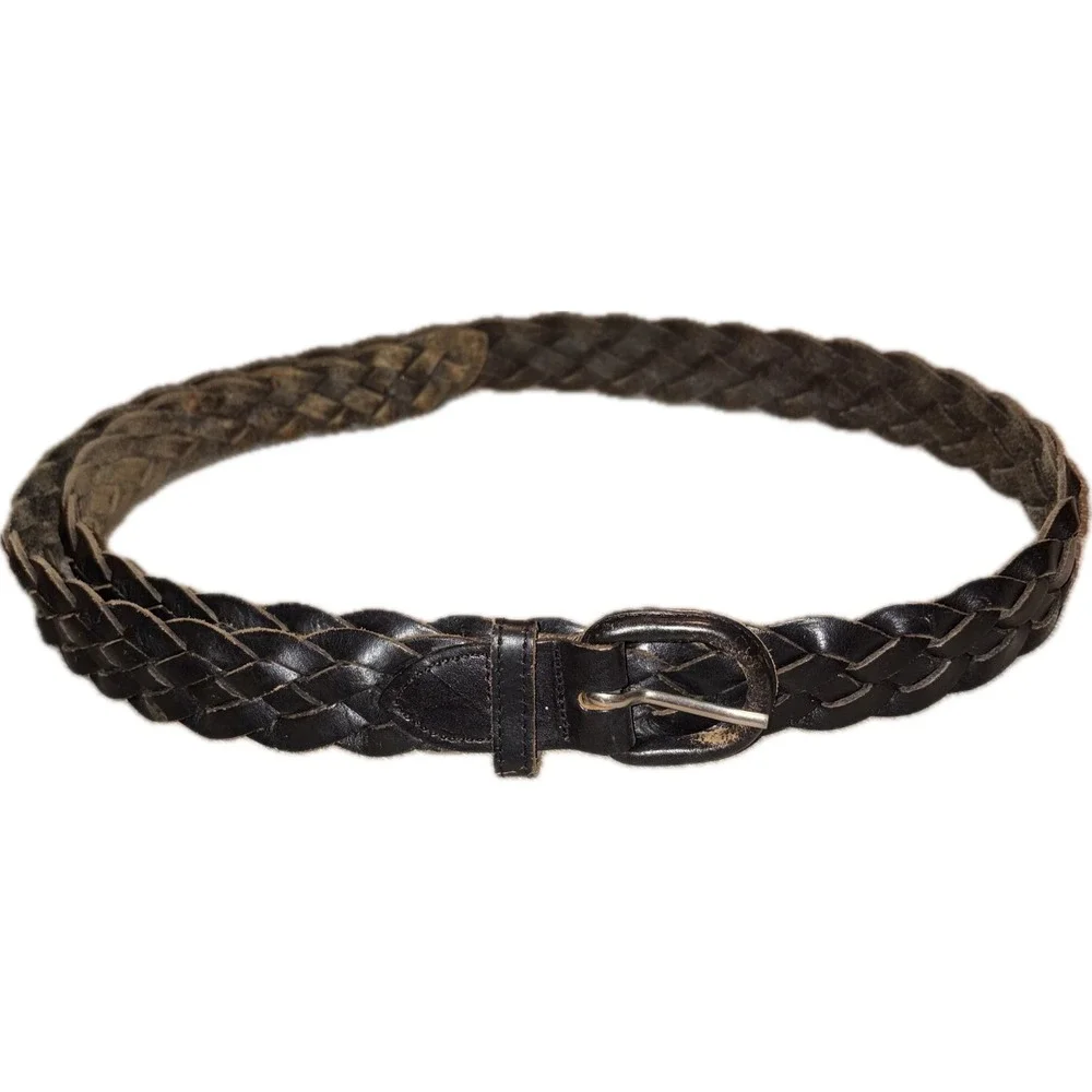 Vintage Braided Full Grain Cowhide Leather Belt Argentina Grunge Black 42